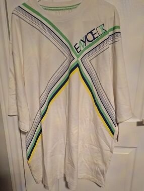Enyce White Short-Sleeve Tee with Green and Yellow Stripe Accents